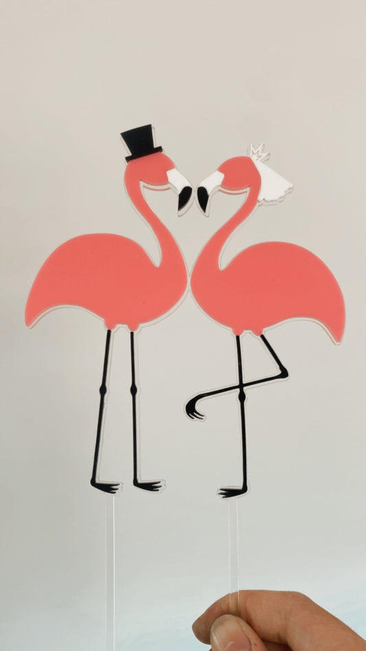 Cake Topper Flamingo Bride & Groom